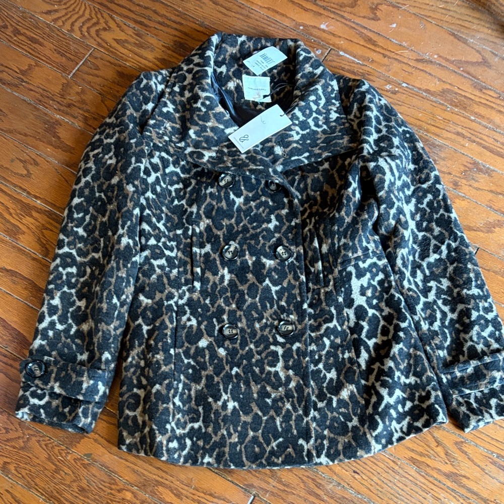 Thread & Supply Leopard-Print Double-Breasted Peacoat - Black & Gray
